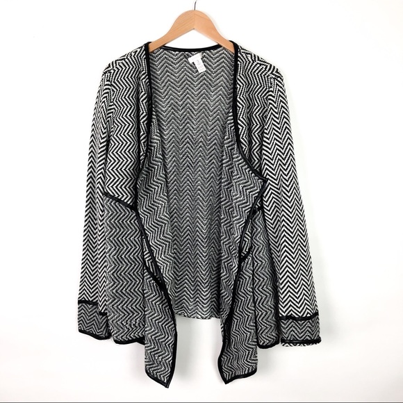 Chico's Sweaters - Chico's Chevron Stripe Drape Cardigan Faux Leather